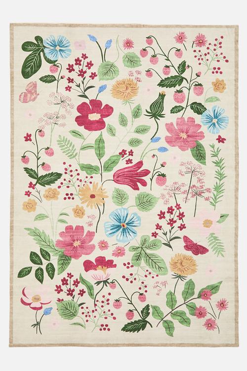 Floral garden print rug - white