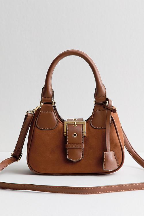 Pery suedette buckle shoulder bag-brown- Brown