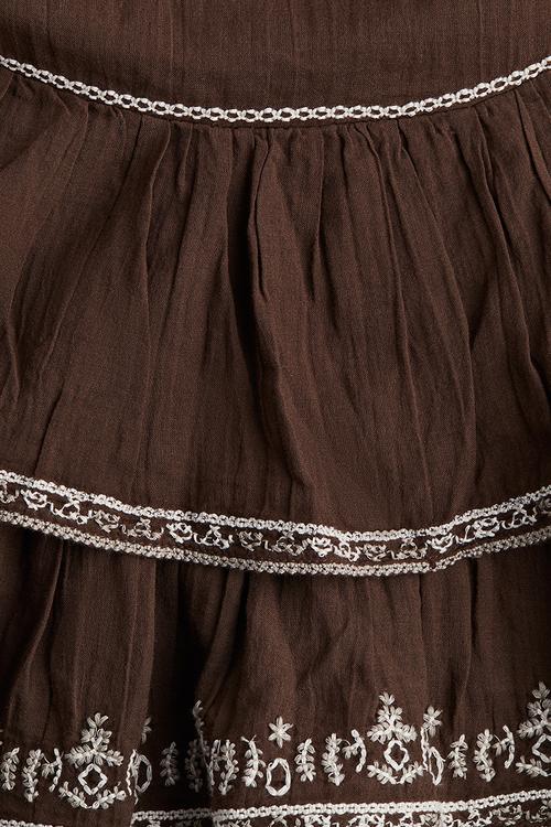 Embroidered cotton skirt - brown