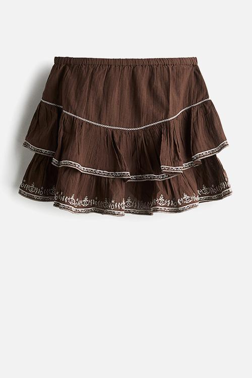 Embroidered cotton skirt - brown