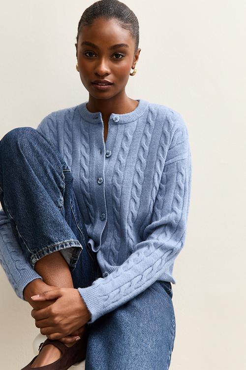 Cable cardigan - mid blue