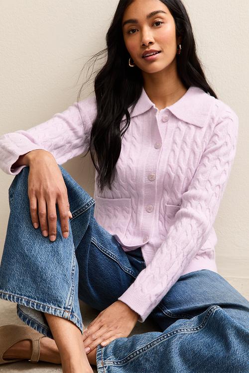Ripley cable collar cardi - lilac