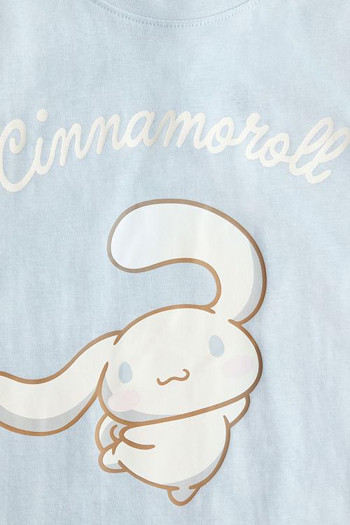 Loose-fit printed cotton T-shirt - light blue/cinnamoroll