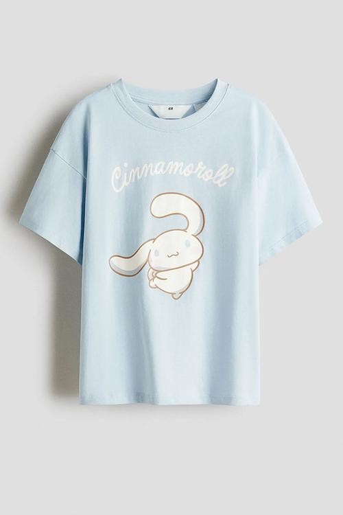Loose-fit printed cotton T-shirt - light blue/cinnamoroll