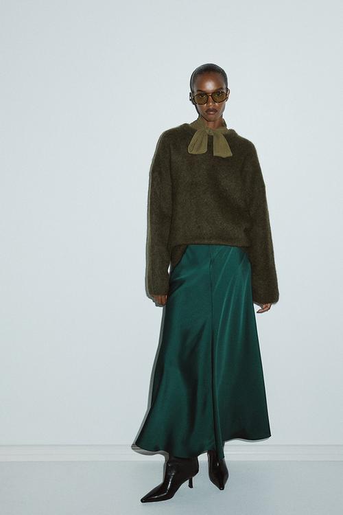 Satin maxi skirt - dark green