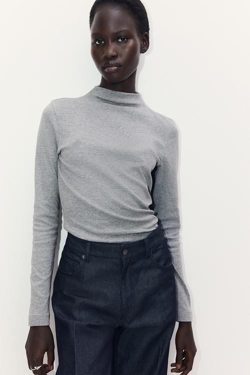 Turtleneck top - grey marl