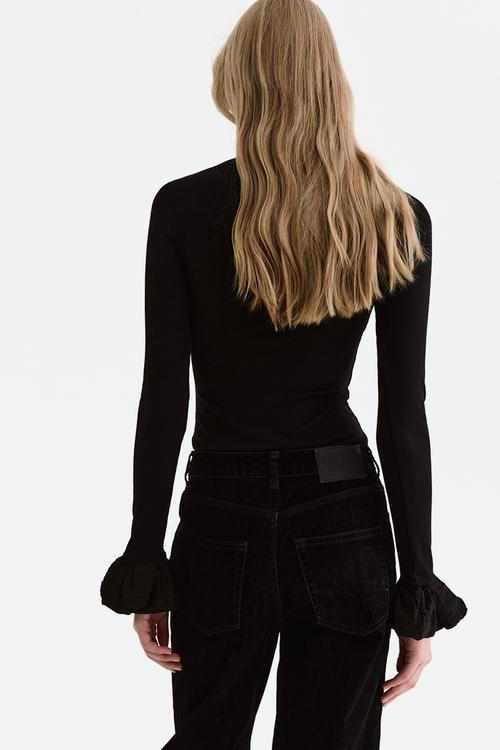 Ribbed jersey top - black