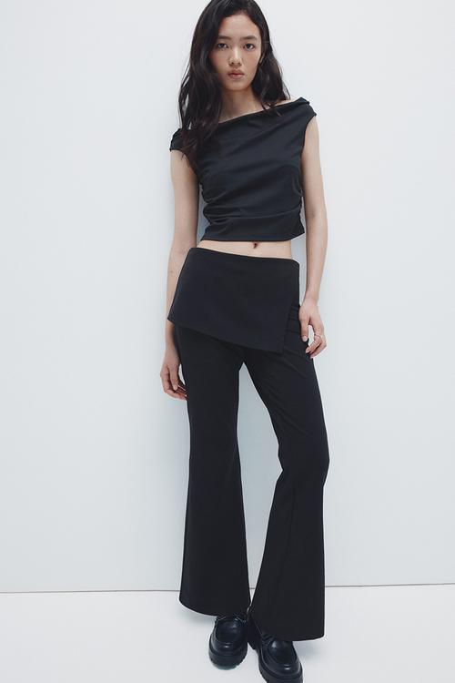 Skirt-layered trousers - black