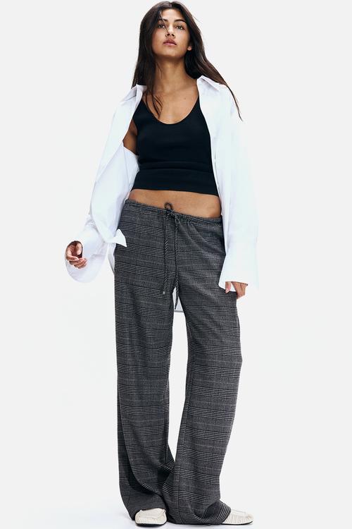 Drawstring trousers - dark grey/checked