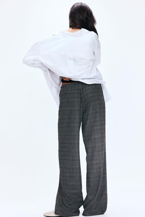 Drawstring trousers - dark grey/checked