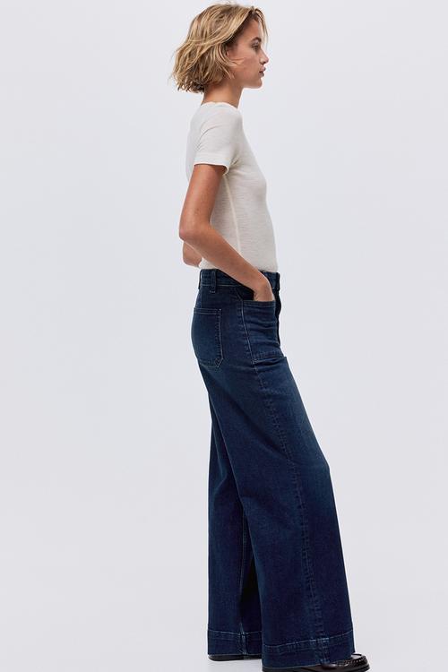 Wide high jeans - washed denim blue