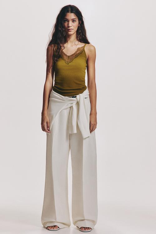 Lace-trimmed strappy top - golden olive