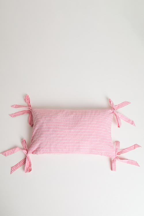 Bow cornered pillow cover - pink