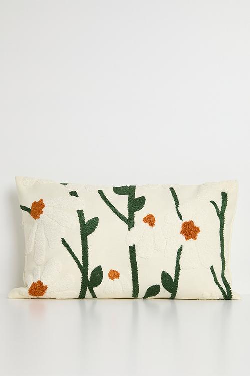 Floral towelling cushion - cream