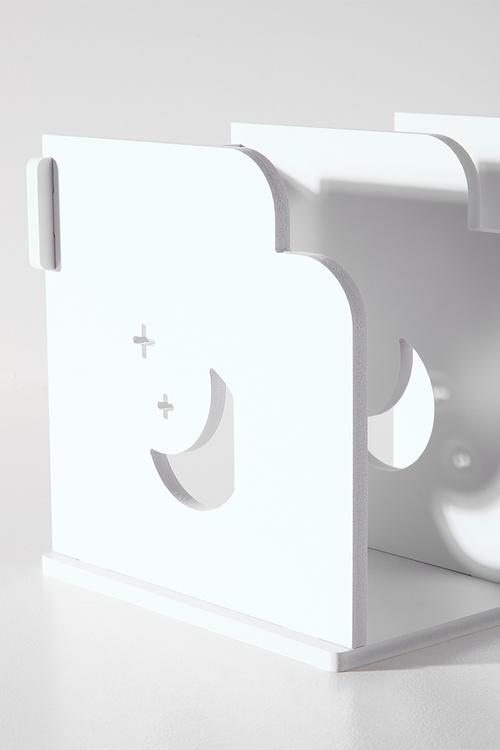 Moon carved book shelf - white