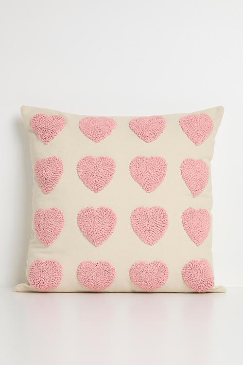 Tufted heart all-over cushion cover - alabaster/pink