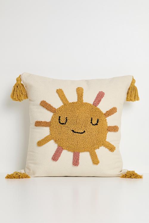 Tufted sun placement cushion cover - off white/mustard