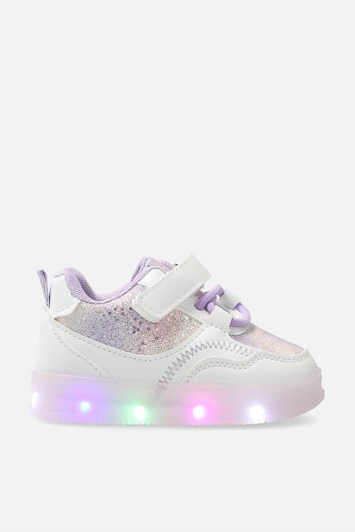 Light-up sneakers with adjustable fasteners - lilac/white