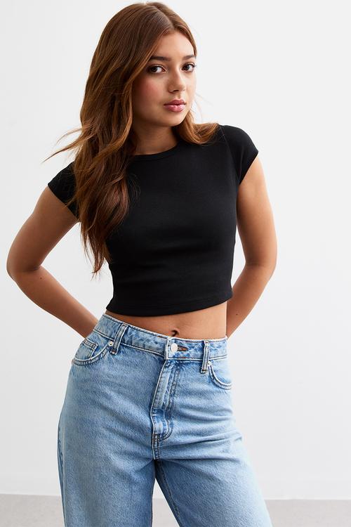Cap slv baby tee - black