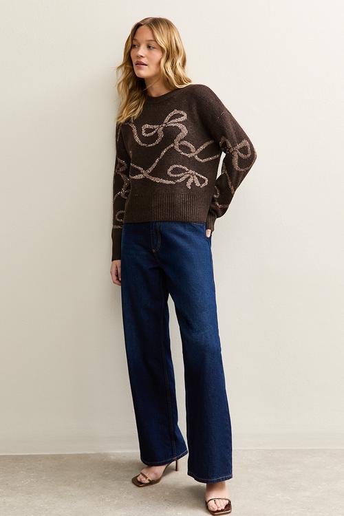 Sequin Bow Jumper - brown