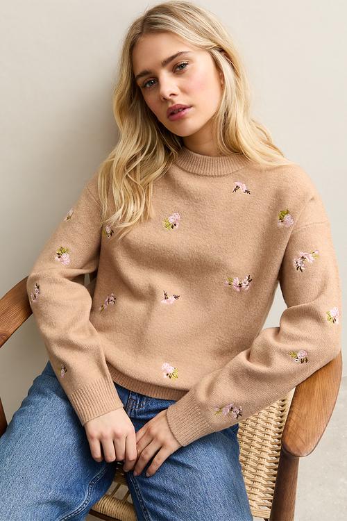 Embroidery jumper - camel