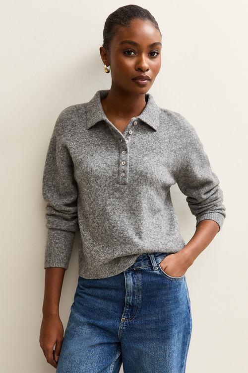 Henley polo - mid grey