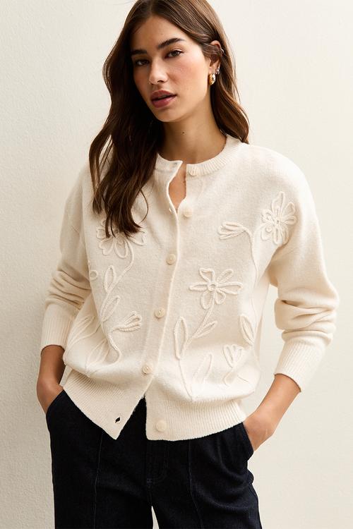 Floral chain cardigan - cream