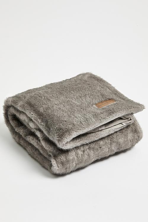 Rabbit Faux Fur Bed Throw - Grey
