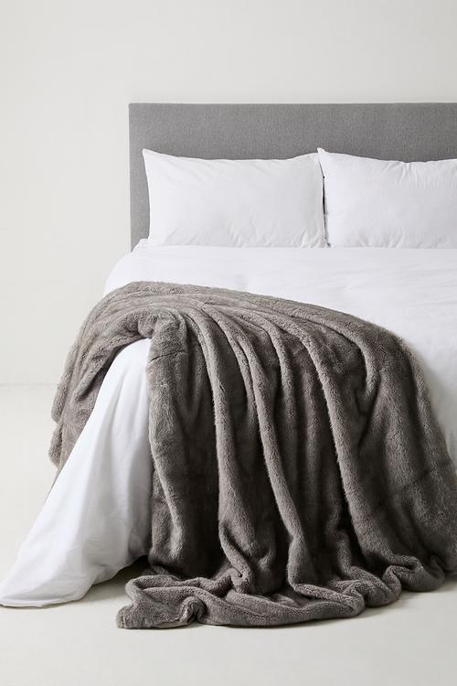 Rabbit Faux Fur Bed Throw - Grey
