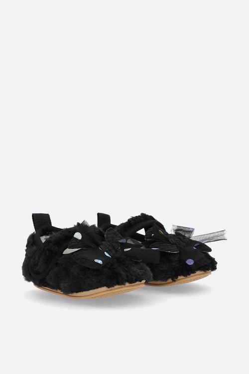 Furry pumps with bow applique - black