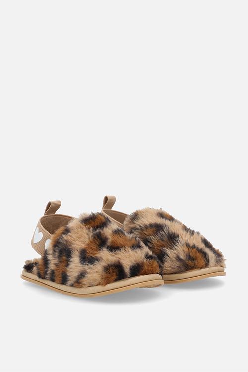 Ankle strap slippers - brown/leopard print
