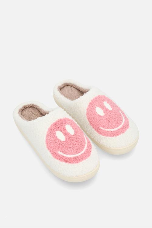 Smiley face slippers - cream/pink