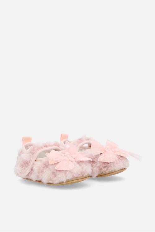 Furry pumps with bow applique - pink