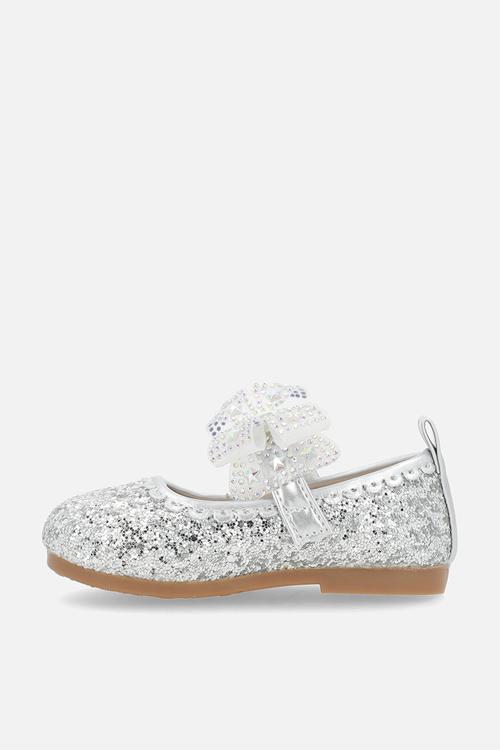 Glitter pumps with applique bow - silver