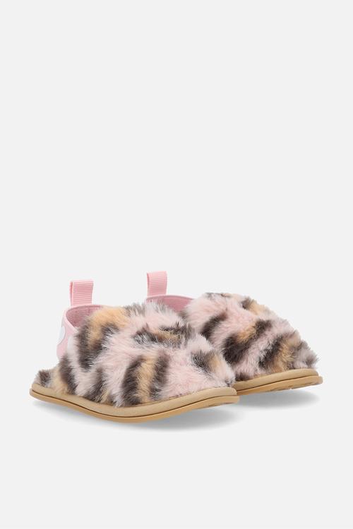 Ankle strap slippers - pink leopard print