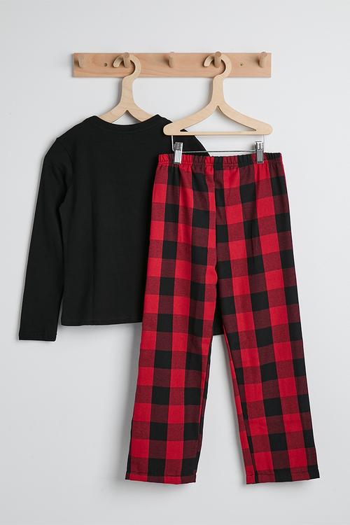 Tee & flannel pants pj set - black/red