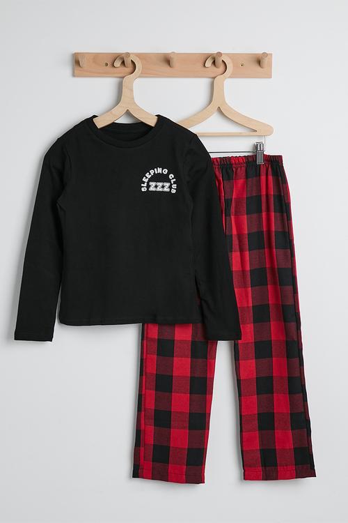 Tee & flannel pants pj set - black/red