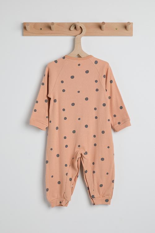 Ribbed spot aop romper - apricot
