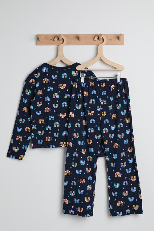 Rainbow aop pj set - midnight blue