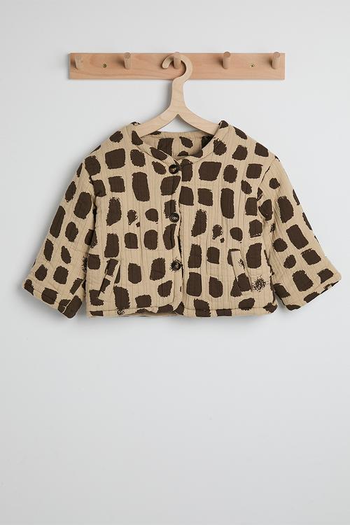Aop collarless quilted jacket - light brown