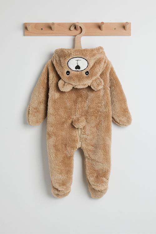 Fleece bear romper - brown