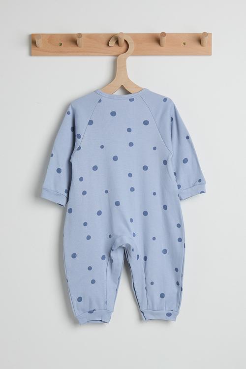 Ribbed spot aop romper - light steel blue