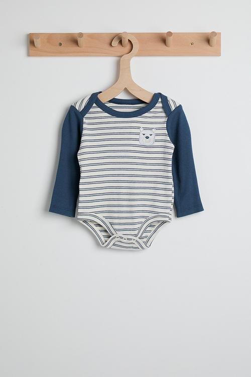 Bear patch bodysuit - navy stripes/navy