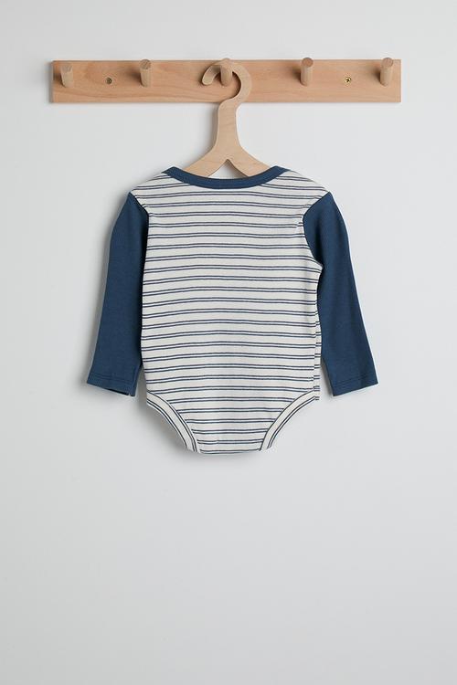 Bear patch bodysuit - navy stripes/navy