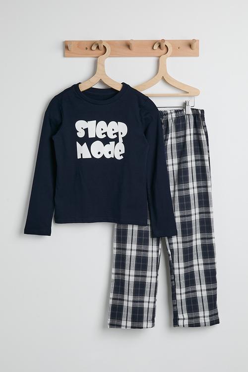 Tee & flannel pants pj set - navy