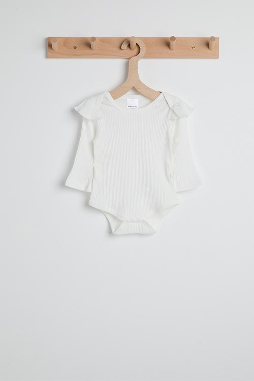Ribbed bodysuit with frilled shoulders - white