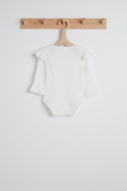 Ribbed bodysuit with frilled shoulders - white
