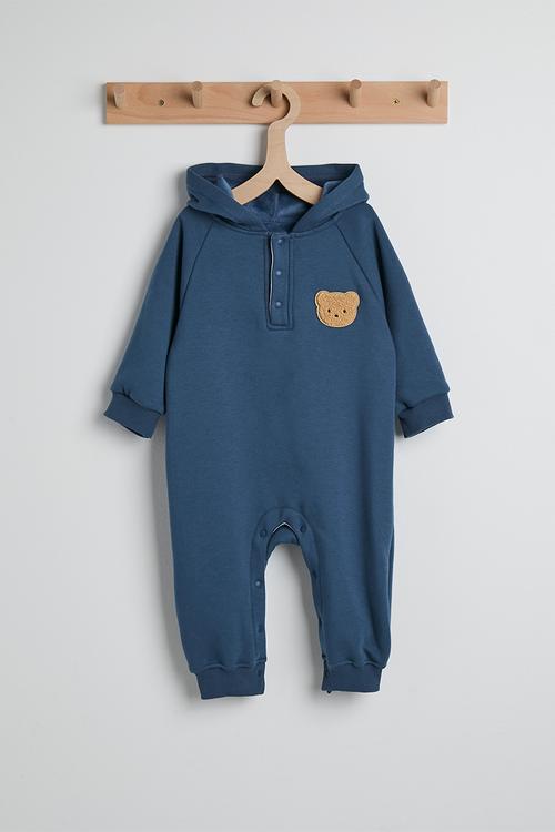 Raglan sleeve romper with fleece lining - sea blue