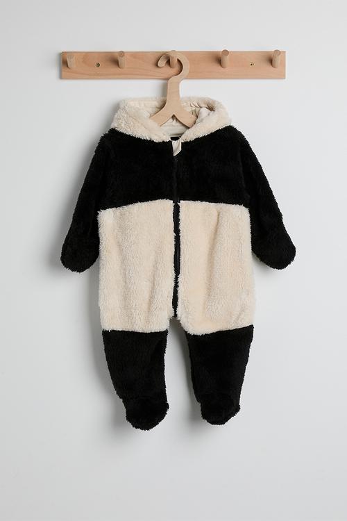Fleece panda romper - black / white