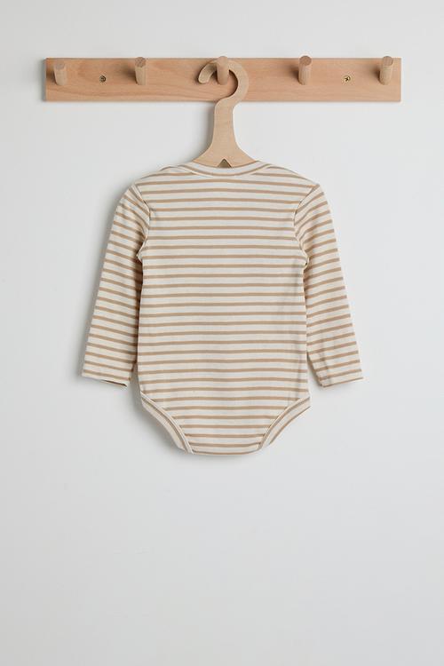 Fluffy bear patch bodysuit - brown stripes